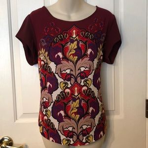 NWOT Paisley Floral Maroon Short Sleeve Blouse